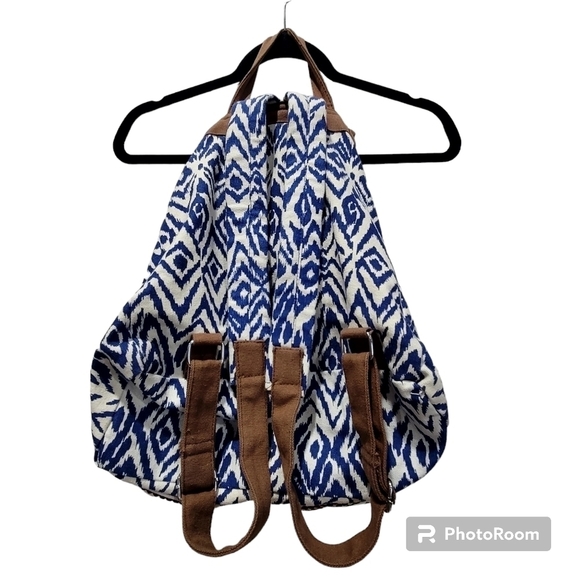 Boho Multicolor Geometric Backpack Blue Liner with Side Pockets Drawstring Bag - Picture 2 of 5